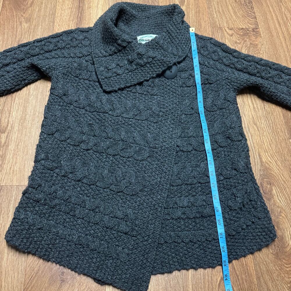 Aran Crafts Gray Thick Cable Knit Cardigan Sweater 100% Irish Wool Size Small - Picture 7 of 8